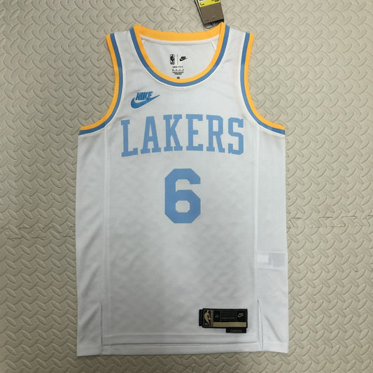Los Angeles Lakers White 6 James Round Neck Retro NBA Jerseys 2023
