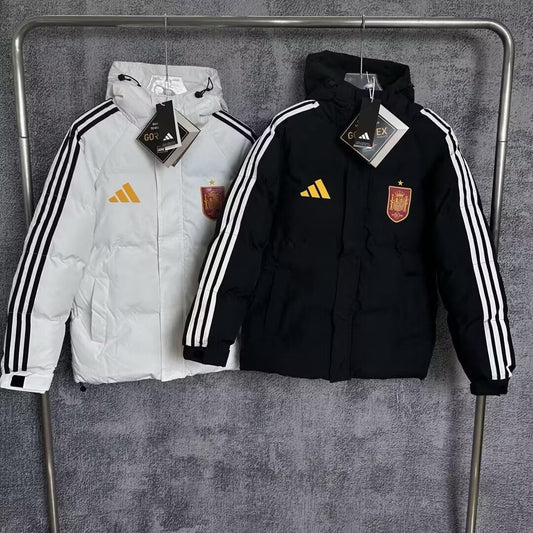 Spain Windbreaker Cotton Clothing Jacket Black White Football Jersey 2025/2026