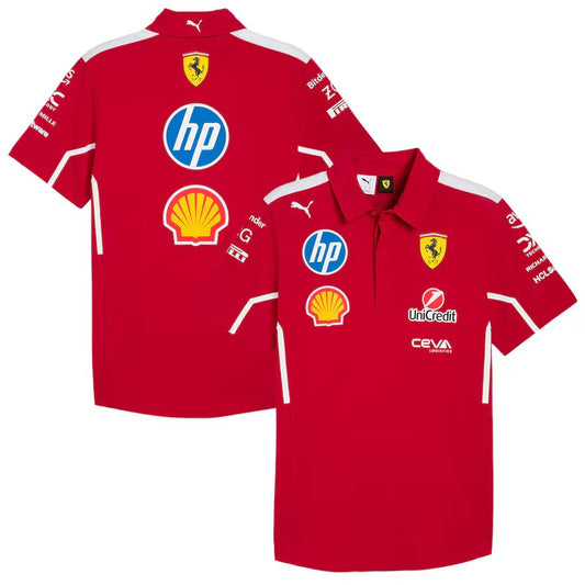 F1 Ferrari Red Polo Short Sleeve Racing Suit 2025