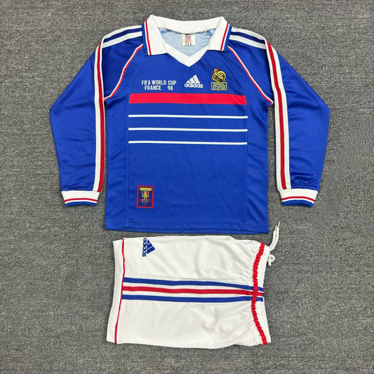 Retro France Long Home Kids Football Jersey 1998