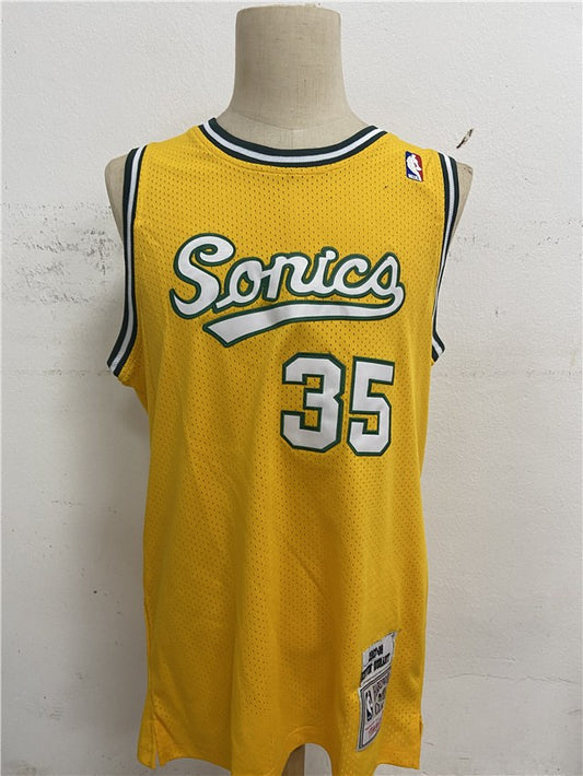NBA Supersonic Retro #35 Durant Vintage Yellow Top Mesh Jersey