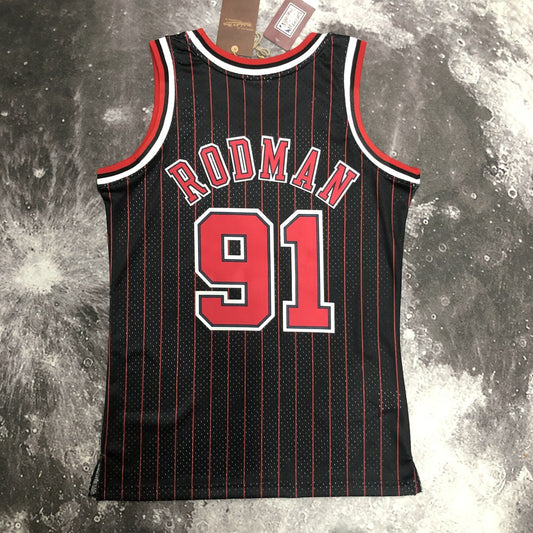 Chicago Bulls Black Stripe #91 RODMAN NBA Season Jerseys 1991