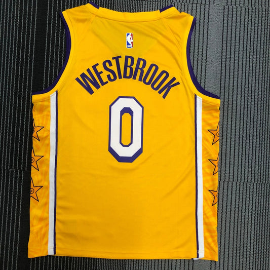 Los Angeles Lakers V-Neck Yellow With Star #0 WESTBROOK NBA Season Jerseys