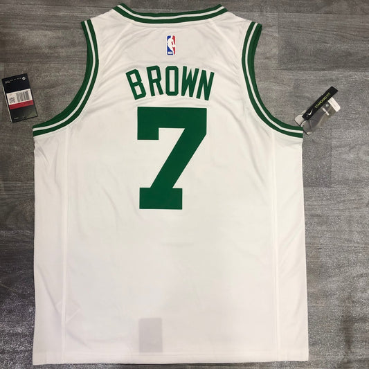 NBA Celtics Retro White No. 7 Jerome Brown With Chip