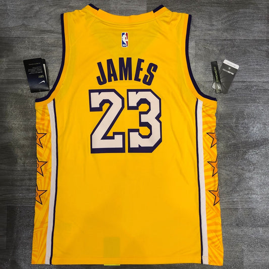 Los Angeles Lakers V-Neck Yellow With Star #23 JAMES NBA Season Jerseys