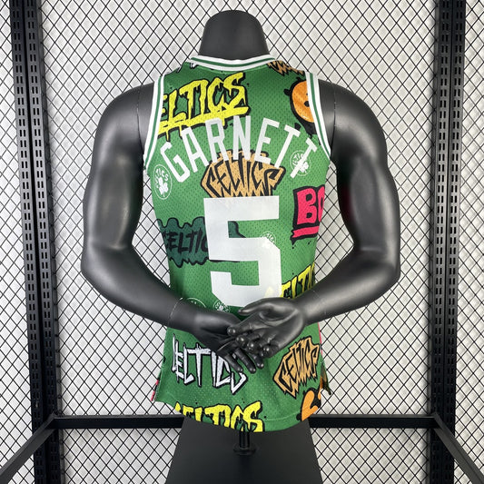 Retro Boston Celtics Green SW Graffiti #5 GARNETT NBA Jerseys 1985/1986