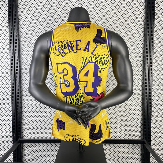 Los Angeles Lakers Yellow Graffiti #34 O'NEAL NBA Season Jerseys 1996/1997