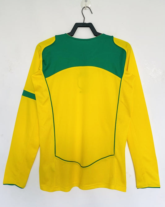 Retro Brazil Home Long Sleeve Football Jersey 2004