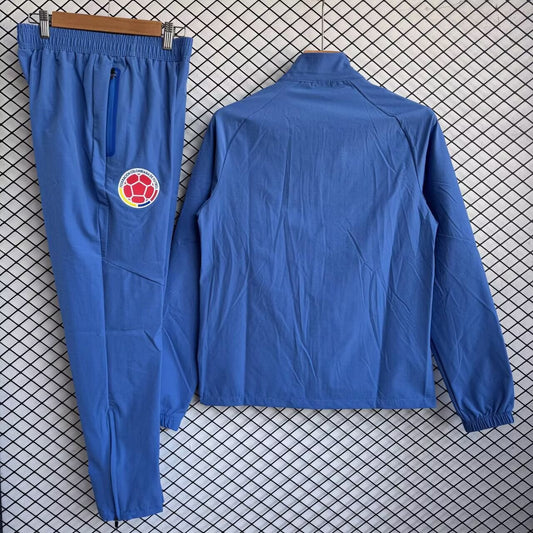 Colombia Windbreaker Sets With Pants Blue Football Jersey 2026/2027