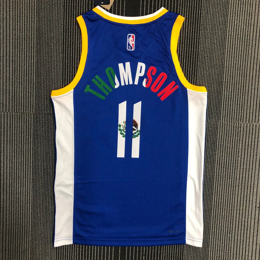Golden State Warriors White Blue Mexico Retro #11 THOMPSON NBA Season Jerseys 75 Year