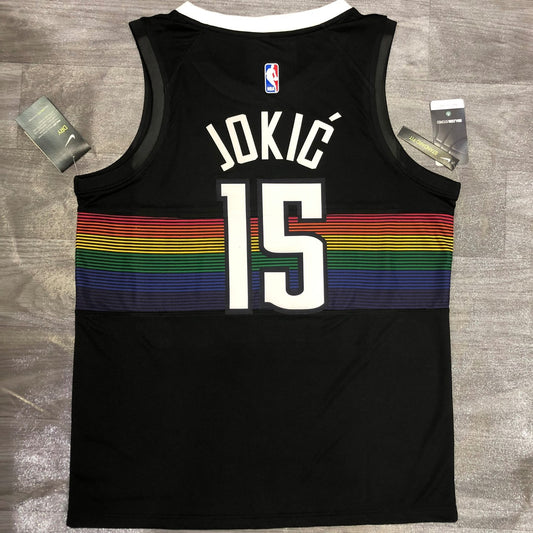 NBA Nuggets Black No. 15 Yokic With Chip