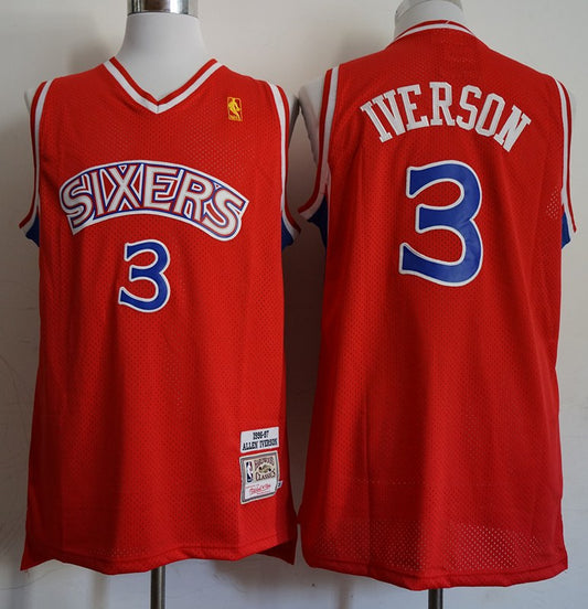 NBA 76Ers (Mesh Print) 3 Allen Iverson Red
