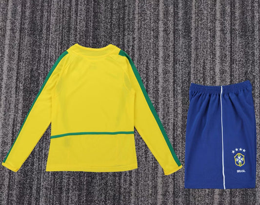 Retro Brazil Home Long Sleeve Kids Football Jersey 2002