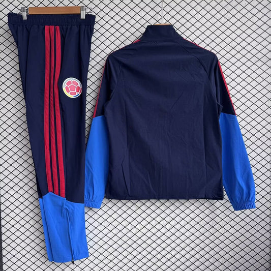 Colombia Windbreaker Sets With Pants Blue Football Jersey 2026/2027