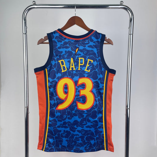 Golden State Warriors Blue Co-branded Ape Man's Head #93 BAPE NBA Season Jerseys