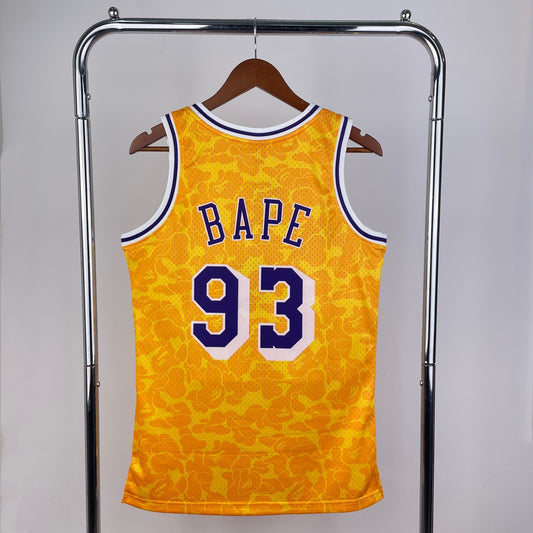 Los Angeles Lakers BAPE×M&N Yellow #93 BAPE NBA Season Jerseys