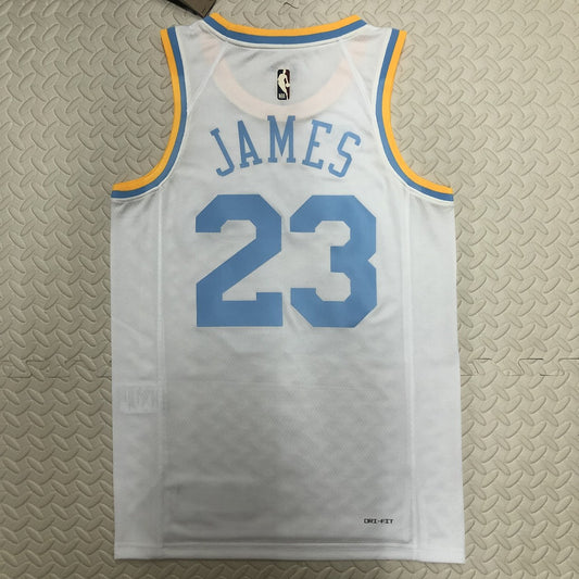 Los Angeles Lakers White 23 James Round Neck Retro NBA Jerseys 2023