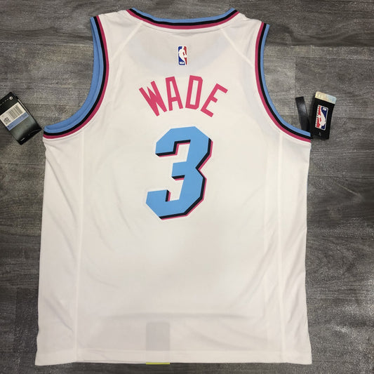 NBA Heat Crew Crew Neck White No. 3 Wade With Chip