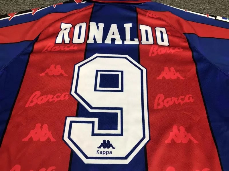 RONALDO # 9 Barcelona Home Red And Blue Retro Football Jersey 1996/1997