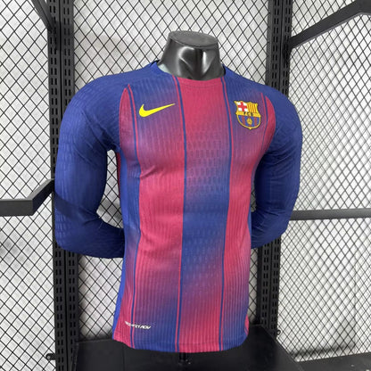 Barcelona Home Long Sleeve Player Football Jersey （可配广告 ）2025/2026