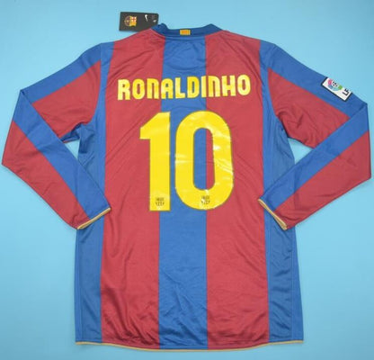 Retro Barcelona Home Long Sleeve Football Jersey 2007/2008