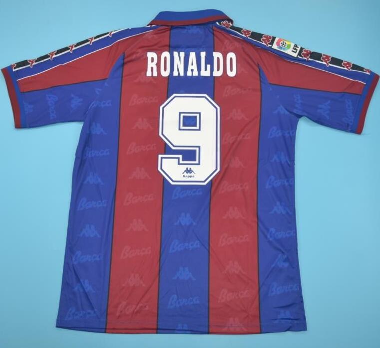 RONALDO # 9 Barcelona Home Red And Blue Retro Football Jersey 1996/1997