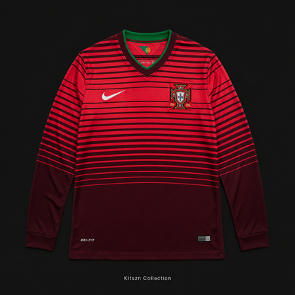Retro Portugal 2014 Home Long Sleeve Fan Version Football Jersey