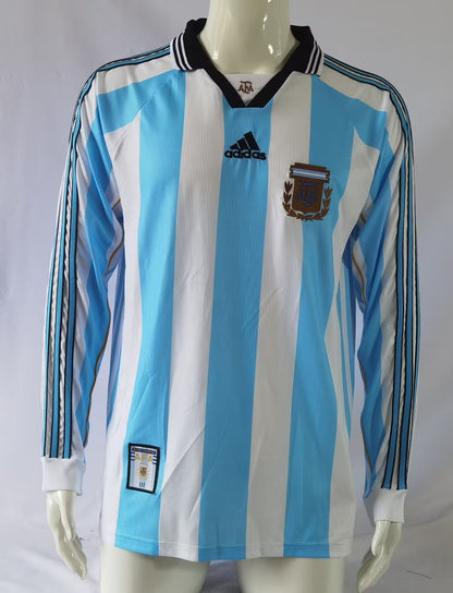 Retro Argentina 1998 Home Long Sleeve Football Jersey