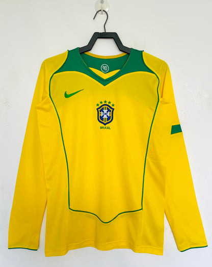 Retro Brazil 2004 Home Long Sleeve Football Jersey