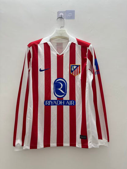 Atlético de Madrid 2025/2026 Home Long Sleeve Fan Version Football Jersey