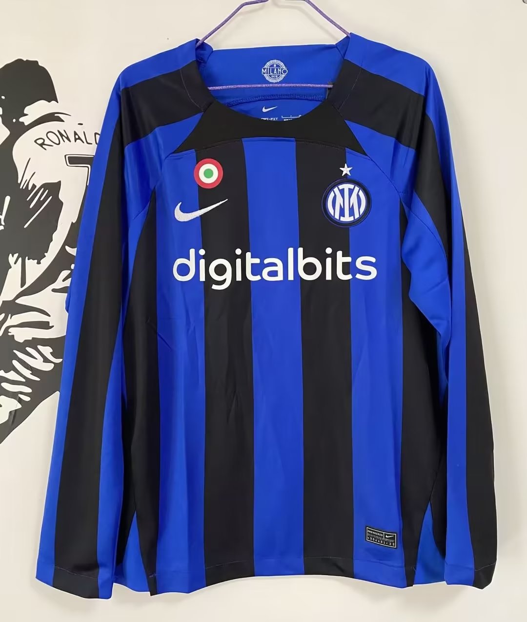 Inter Milan 2022/2023 Home Long Sleeve Fan Version Football Jersey