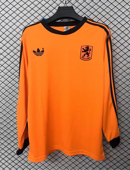 Retro Netherlands 1980 Home Long Sleeve Fan Version Football Jersey