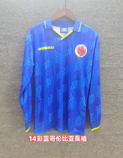 Retro Colombia 2014 Away Long Sleeve Fan Version Football Jersey
