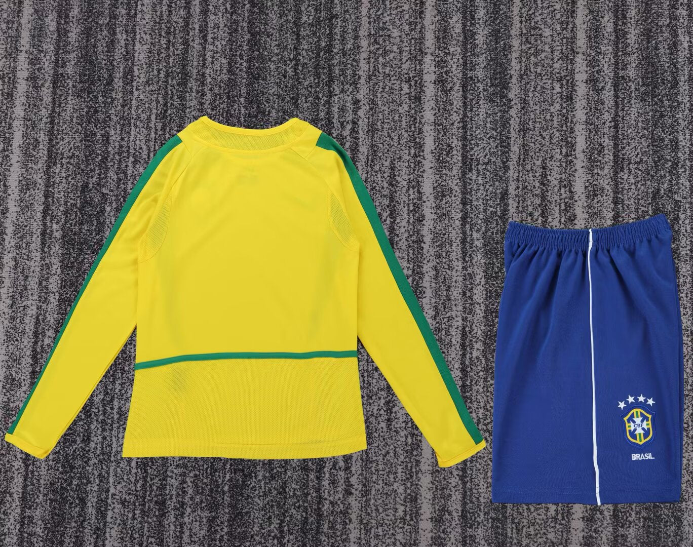 Retro Brazil 2002 Kids Home Long Sleeve Football Jersey