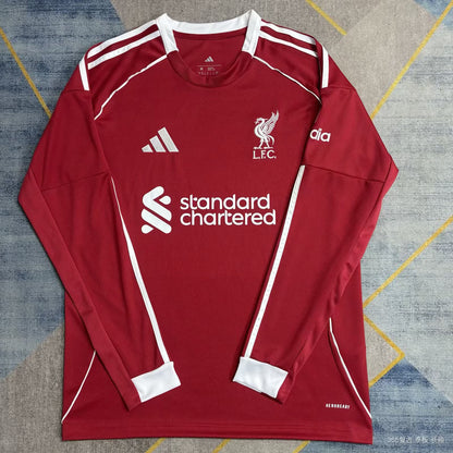 Liverpool 2025/2026 Home Long Sleeve Fan Version Football Jersey