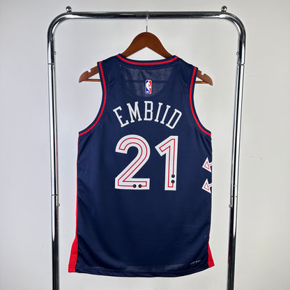 Philadelphia 76ers City Retro Blue #21 EMBIID NBA Season Jerseys 2024